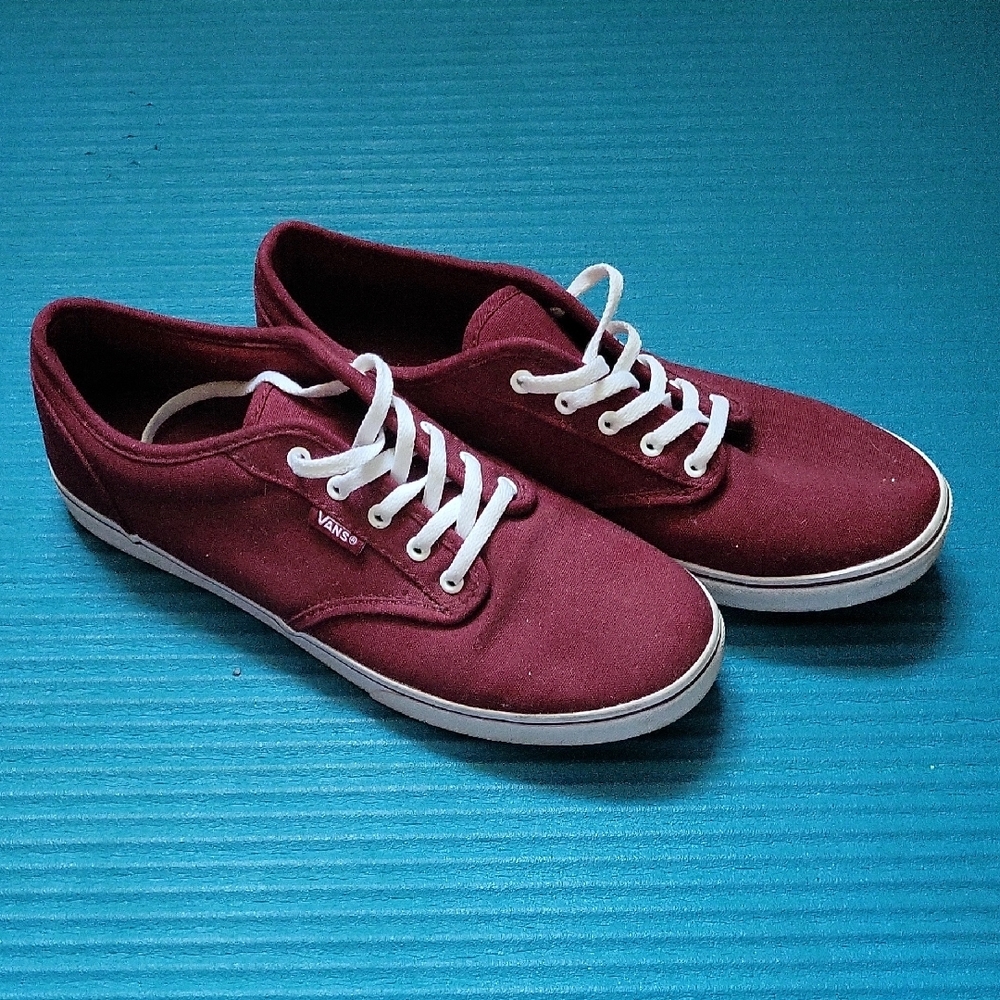 Vans Maroon Canvas Shoes with White Accents - Picture 2 of 6
